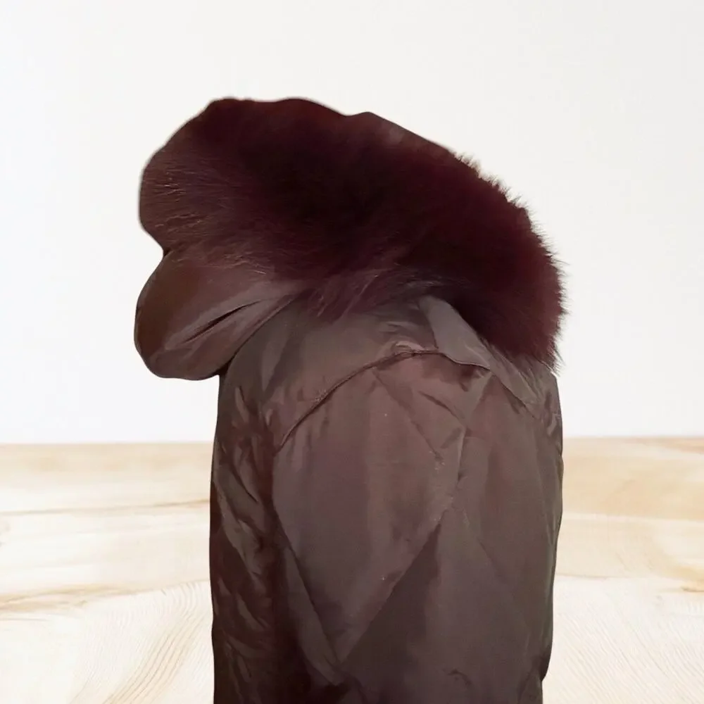 Vintage Regency Down Puffer‎ Coat Sz S Plum Fur Trim Hood Diamond Quilting $490